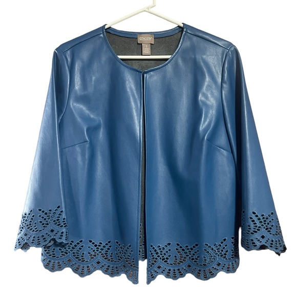 Chico's Jackets & Blazers - Chico’s Blue Faux Leather Eyelet Jacket